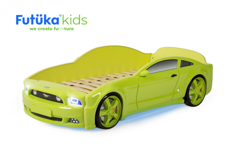 Dětská postel auto Futuka kids LIGHT 3D MG + LED světlomety + Spodní světlo ZELENÁ